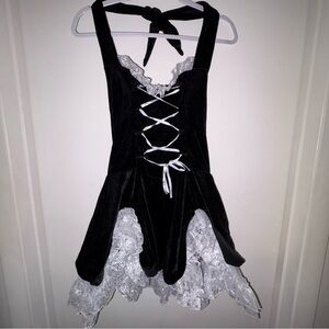 Maid Black and White Lace-Up Front Mini Dress Costume